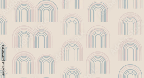 Boho Rainbow Pattern - Pastel Arches on Creamy Background, Minimalist Design
