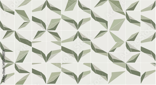 Geometric Pattern with Green and Gray Abstract Shapes on Light Background