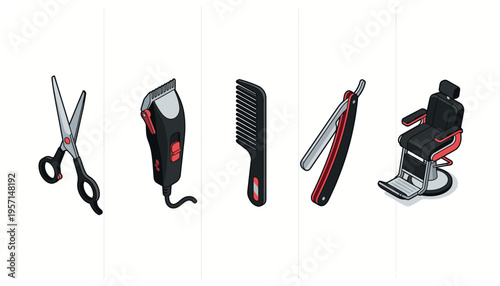 Barber Shop Equipment Set with Hairdressing Tools Isometric Icons