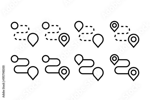 Distance Icon Vector Set. Outline Roadmap Symbol