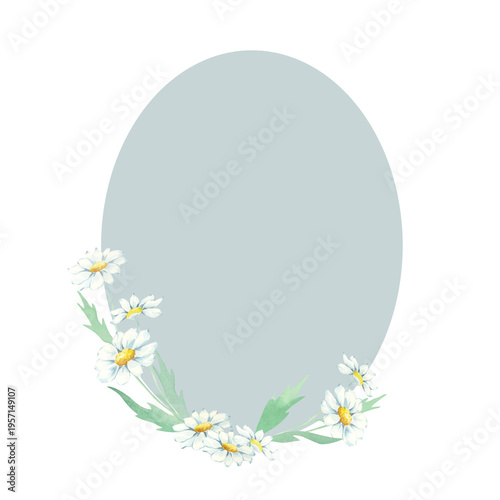 Oval frame with floral pattern. Watercolor.