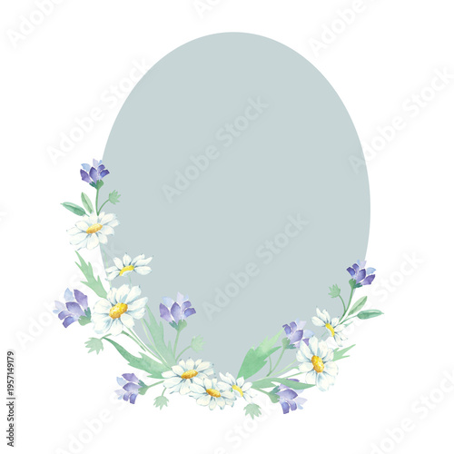 Oval frame with floral pattern. Watercolor.