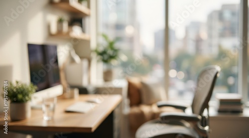 soothing office elements remain softly out of focus.