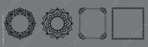 Set of decorative frames Elegant vector element for design in Eastern style, place for text. Floral black and gray frames. Lace illustration for invitations and greeting cards