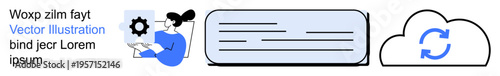 Cloud technology, data syncing, automation, digital solutions, tech services, process management. Person interacting with settings and documents. Cloud technology and data syncing concepts