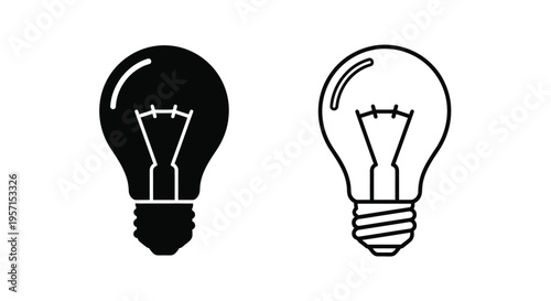 Two light bulbs one dark and one light in a simple illustration