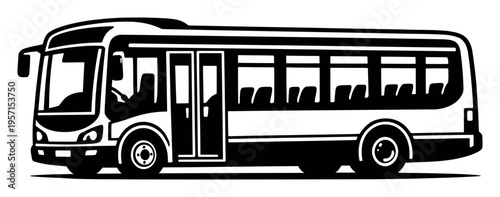 Monochrome drawing of a contemporary city bus in motion, symbolizing urban public transit, travel, and daily commute