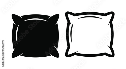 Two pillows in contrasting styles one solid one with outline