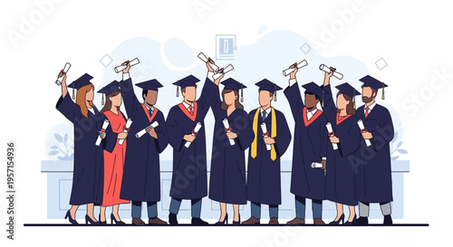 Diverse group of graduates celebrating their academic achievement.