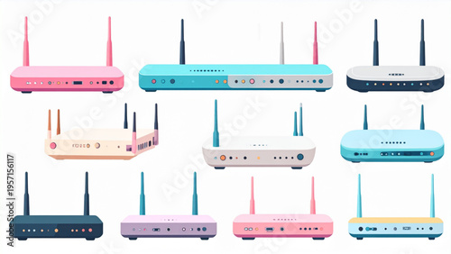 Modern Wireless Routers and TV Vector Collection – Flat Colorful Electronics