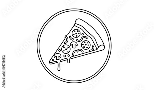 Pizza outline badge icon with minimal line art slice vector design