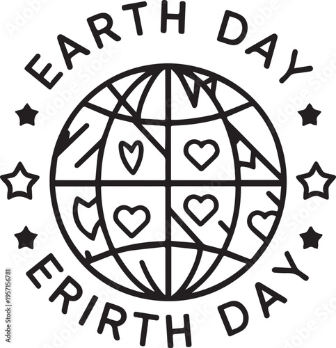 Earth Day vector illustration with globe and hearts in line art style