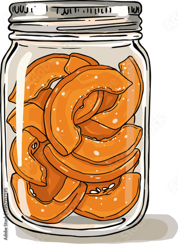 Hand Drawn Style Illustration of Pumpkin Slices in a Jar on a Transparent Background