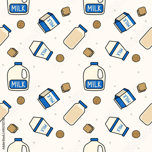 Milk cartoon so cute. On milk carton bottle gallon cookie background. Pattern seamless vector illustration. 