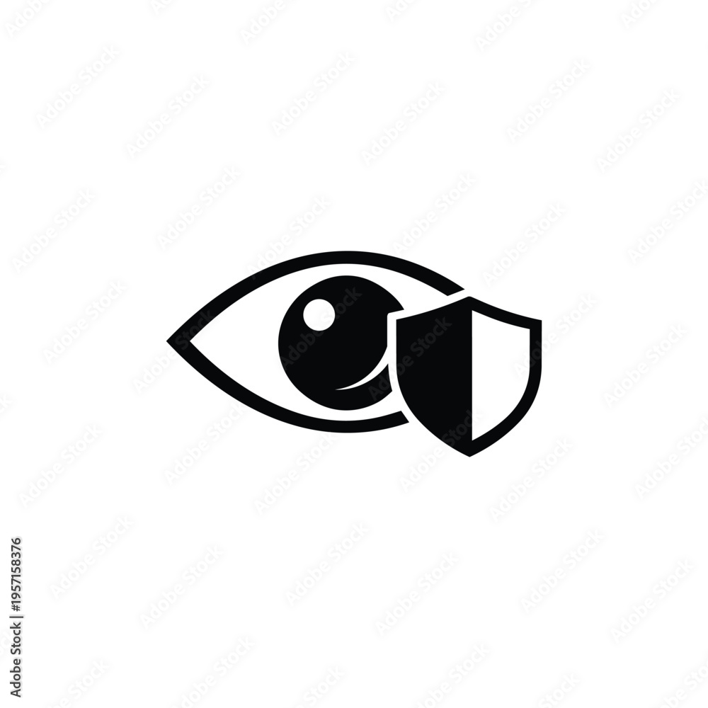 Obraz premium Privacy protection eye icon for cybersecurity and data protection, black and white privacy protection eye shield vector for digital security