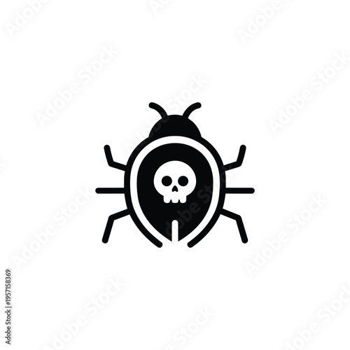 Malware bug icon for cybersecurity and data protection, black and white malware bug threat vector for cyber security