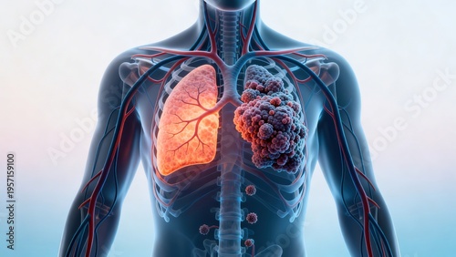 Human lungs with cancerous growth