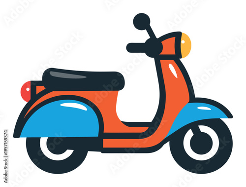 Retro-themed orange and blue scooter offering swift and effective transportation for city commutes and deliveries