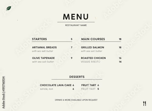 A menu with food options displayed on a table