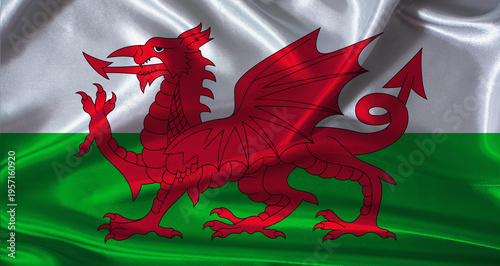 National flag of Wales with cloth texture. Wales flag with realistic texture background