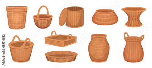 Basket. Decorative bowls for fruits or vegetables exact vector illustration in cartoon style