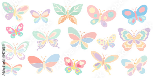 Beautiful Butterfly Collection with Colorful Wings Floral Elements Nature Flying Insect Set