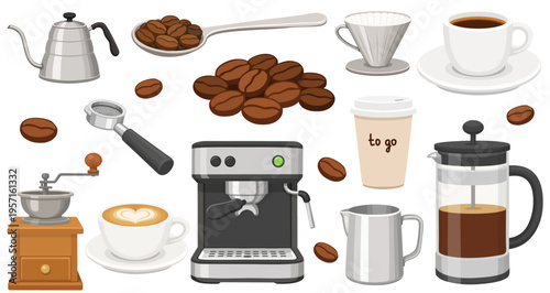 Coffee Shop Set Beans Espresso Machine French Press Dripper Latte Cup Grinder Kettle Barista Equipment