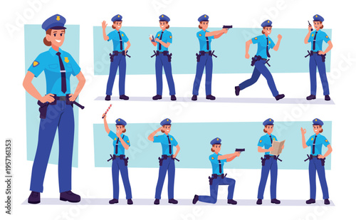Police officer. Professional woman police standing in uniform exact vector template