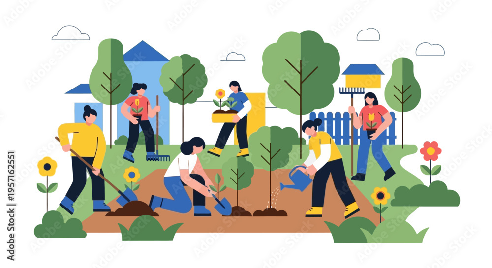 Fototapeta premium Community Gardeners Cultivating Nature Together.