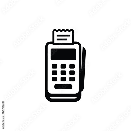 POS terminal icon for finance and payments, POS terminal receipt payment symbol in black and white vector