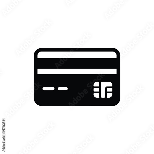 Credit card icon for finance and payments, credit card payment symbol in black and white vector