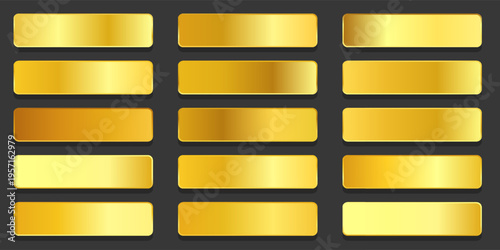 Gold,golden gradient,pattern,template.Set of colors for design,collection of high quality gradients.Metallic texture,shiny background.Pure metal.Suitable for text ,mockup,banner, ribbon or ornament.