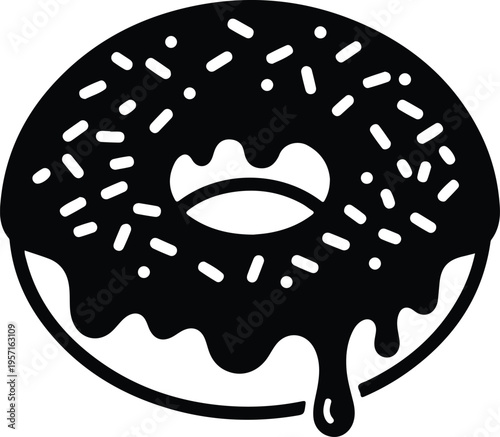 Silhouette donut with sweet icing and colorful sprinkles on top vector illustration