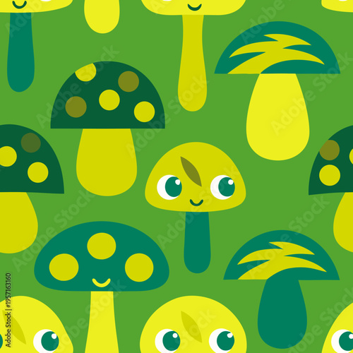 Colorful cartoon mushrooms pattern suitable for kids' decor
