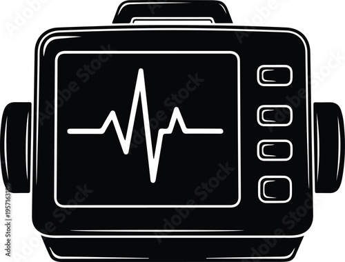 Silhouette medical heart rate monitor showing life pulse line vector illustration