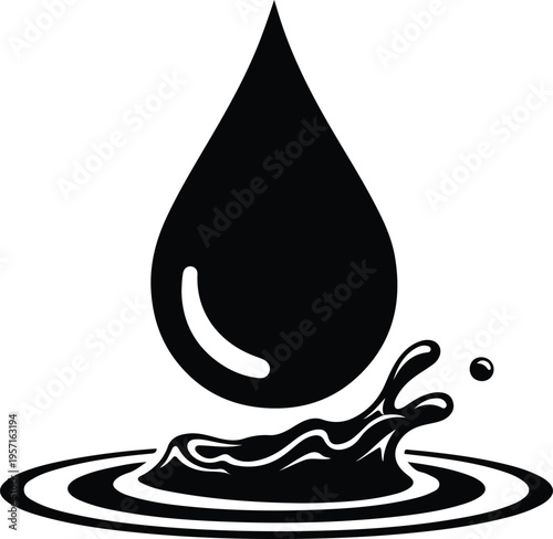 Silhouette liquid droplet splashing into circular ripple wave effect vector illustration