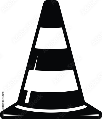 Silhouette of a classic striped traffic cone for road safety vector illustration