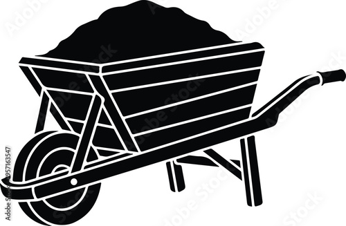 Silhouette of a garden wheelbarrow filled with organic potting soil vector illustration