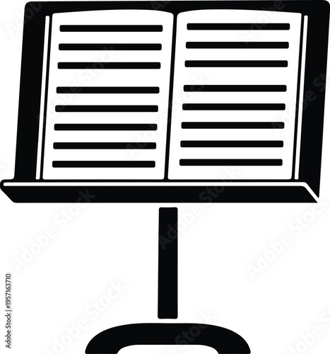 Silhouette of a music stand with open book pages vector illustration