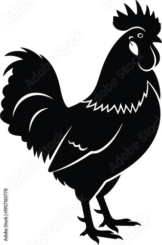Silhouette of a rooster standing proudly for farm animal theme vector illustration
