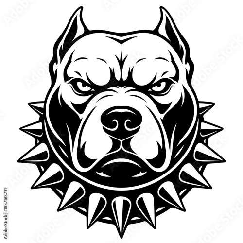 Powerful Pitbull Head Silhouette With Spiked Collar, Strong Guard Dog Mascot Illustration For Security And Pet Branding Designs