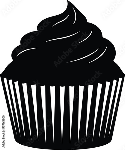 Silhouette of a sweet cupcake with swirls of creamy frosting vector illustration