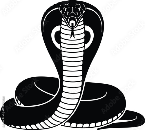 Silhouette of an aggressive king cobra snake in attack position vector illustration