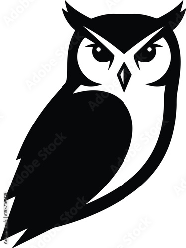 Silhouette owl bird of prey minimalist design with sharp eyes vector illustration