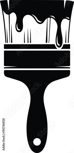Silhouette paintbrush with dripping liquid paint for home renovation vector illustration