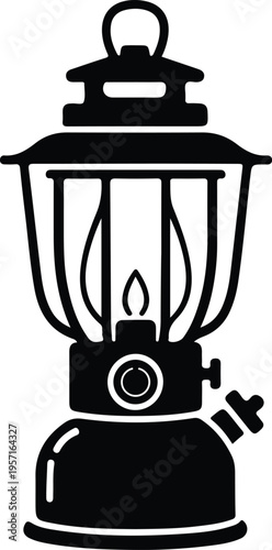 Silhouette vintage kerosene oil lamp for camping and outdoor activities vector illustration