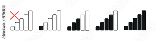 Set of linear flat icons representing no connection and mobile network symbols. Clean and modern outline style.