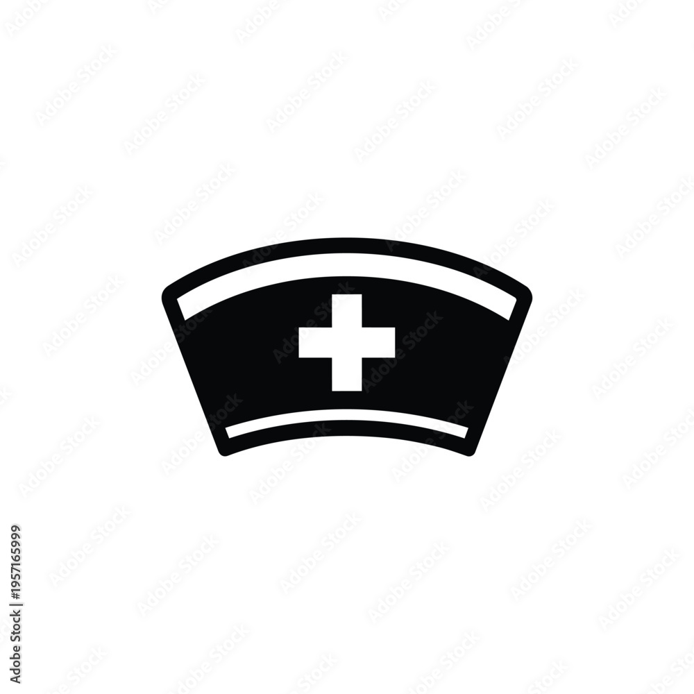 Obraz premium Nurse cap icon for healthcare and medical services, nurse cap medical symbol in black and white vector