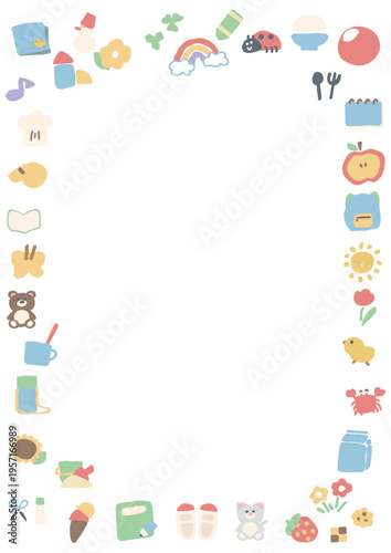 ふんわり可愛い賞状シリーズ パステルカラーの賞状用フレーム素材（文字なし・がんばったで賞・枠のみ）