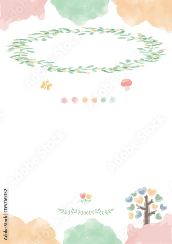 ふんわり可愛い賞状シリーズ パステルカラーの賞状用フレーム素材（文字なし・がんばったで賞・枠のみ）